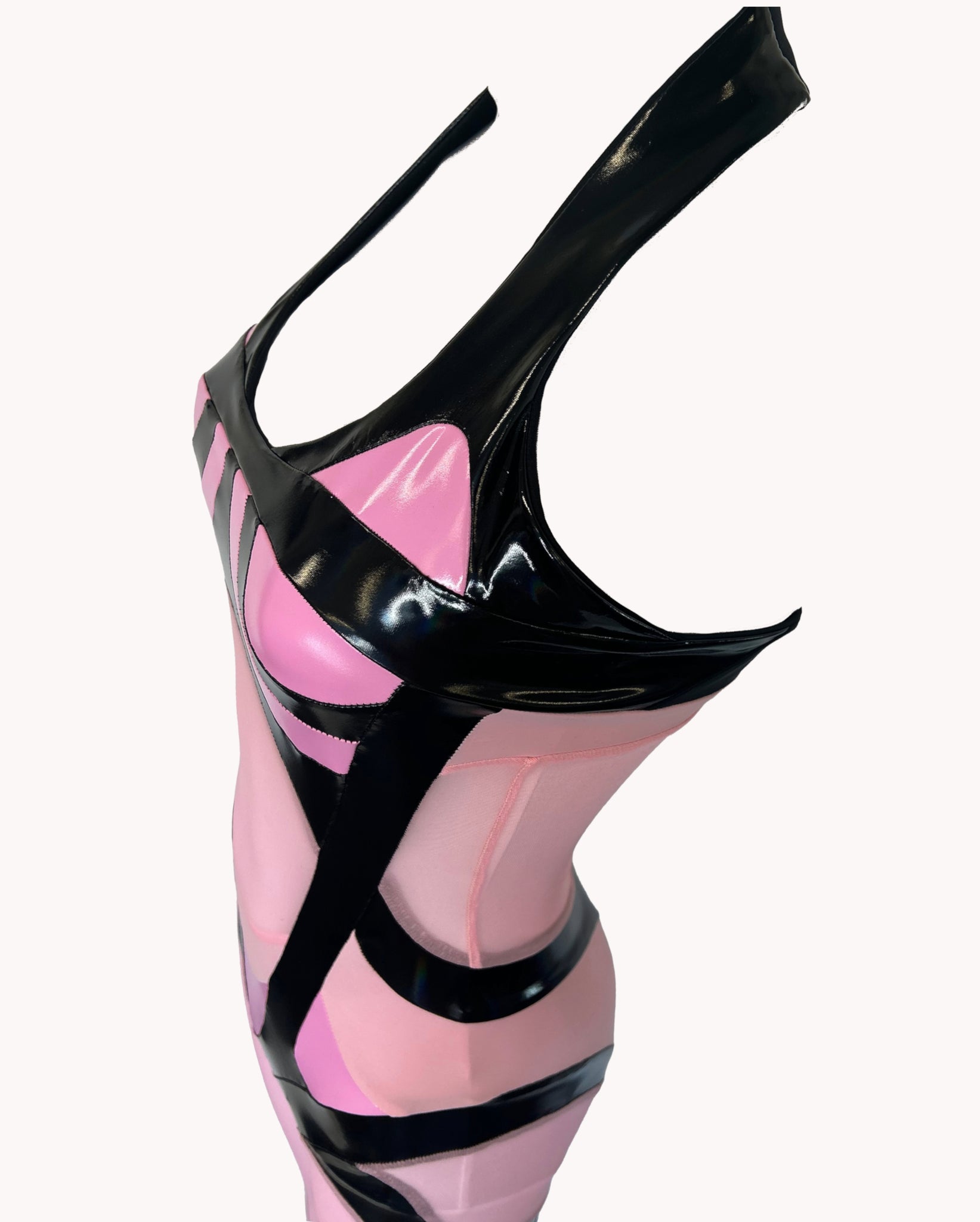 VEE Halter Bodysuit in Bubblebum Pink & Black